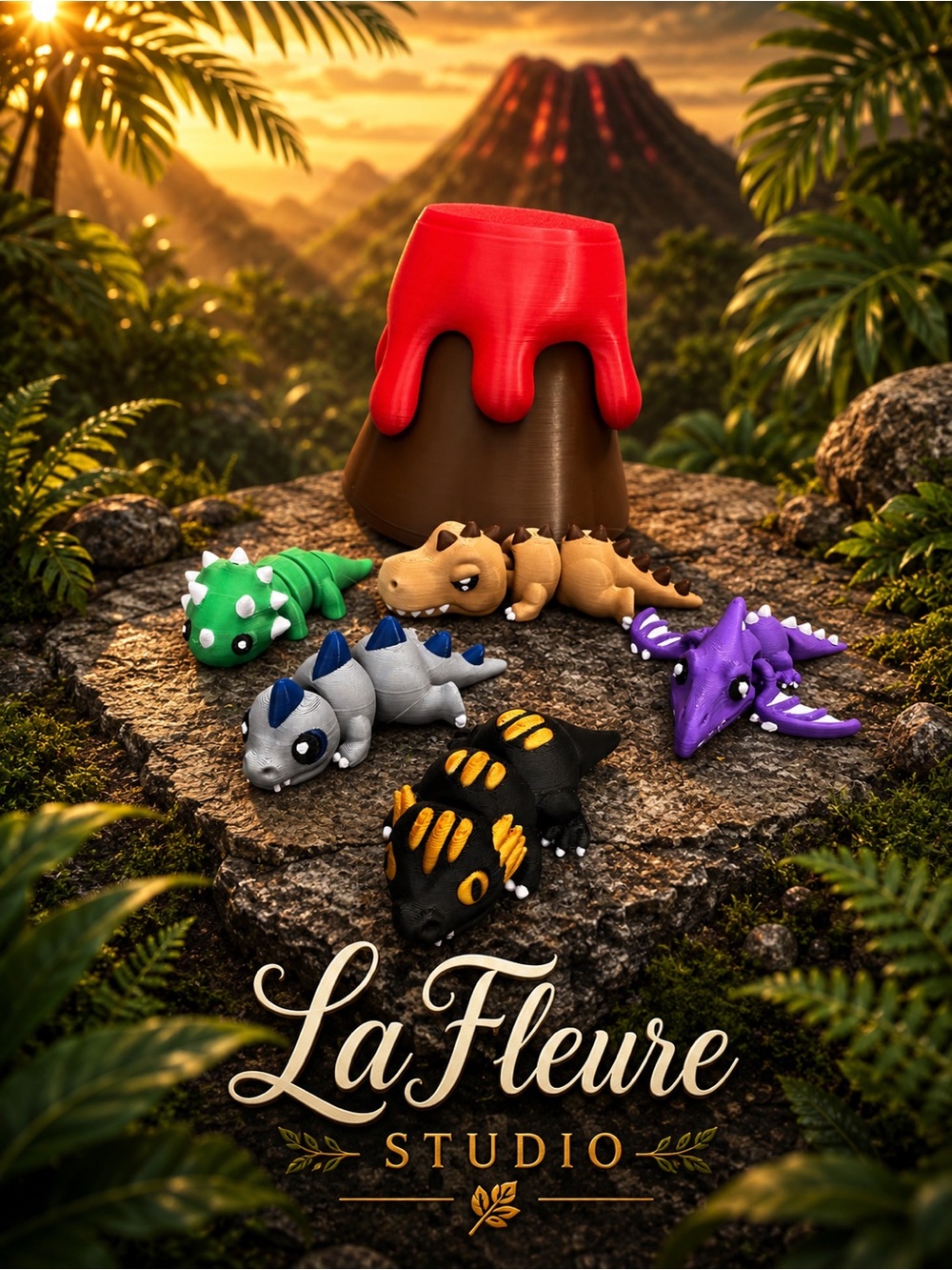 Volcano Playset with Colorful Dino Figurines